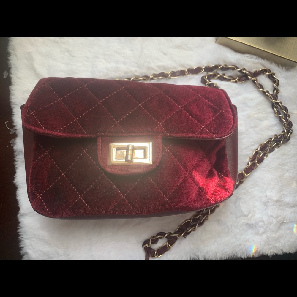 Deep purple velvet cross over bag